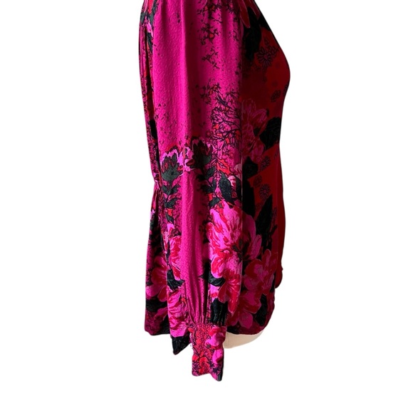 Free People Floral Deep V-Neck Long Sleeve Blouse  Size M Red/Pink Velvet Mix - Picture 8 of 14